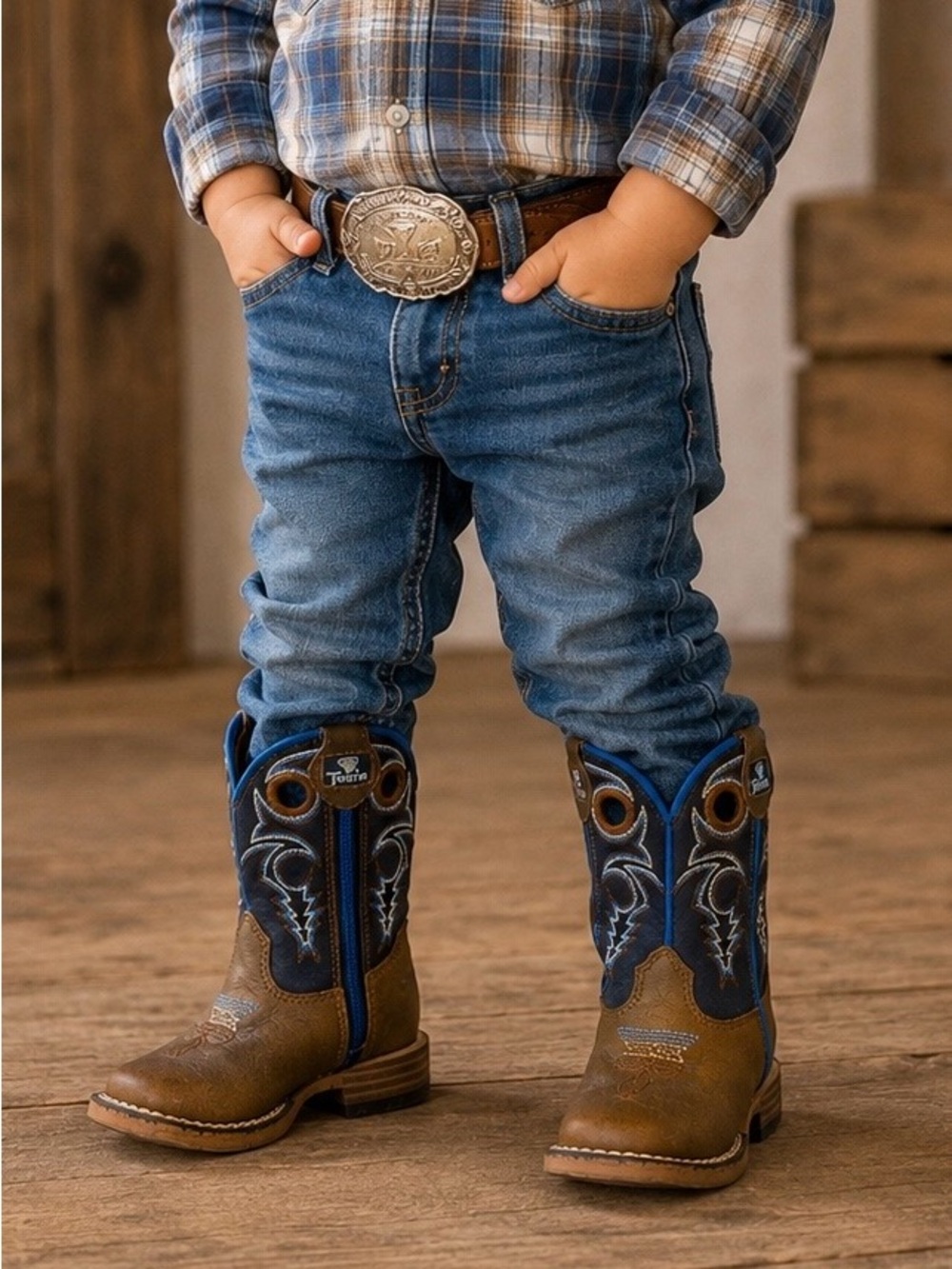 Twister Cowboy Boots Toddler Size 4 Brown Blue Western Zip Boots